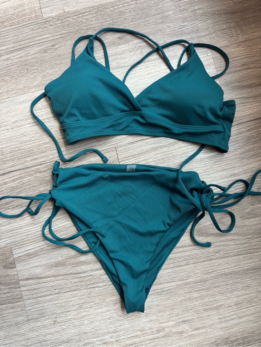 Teal Ribbed High Waisted Bikini Set Size L